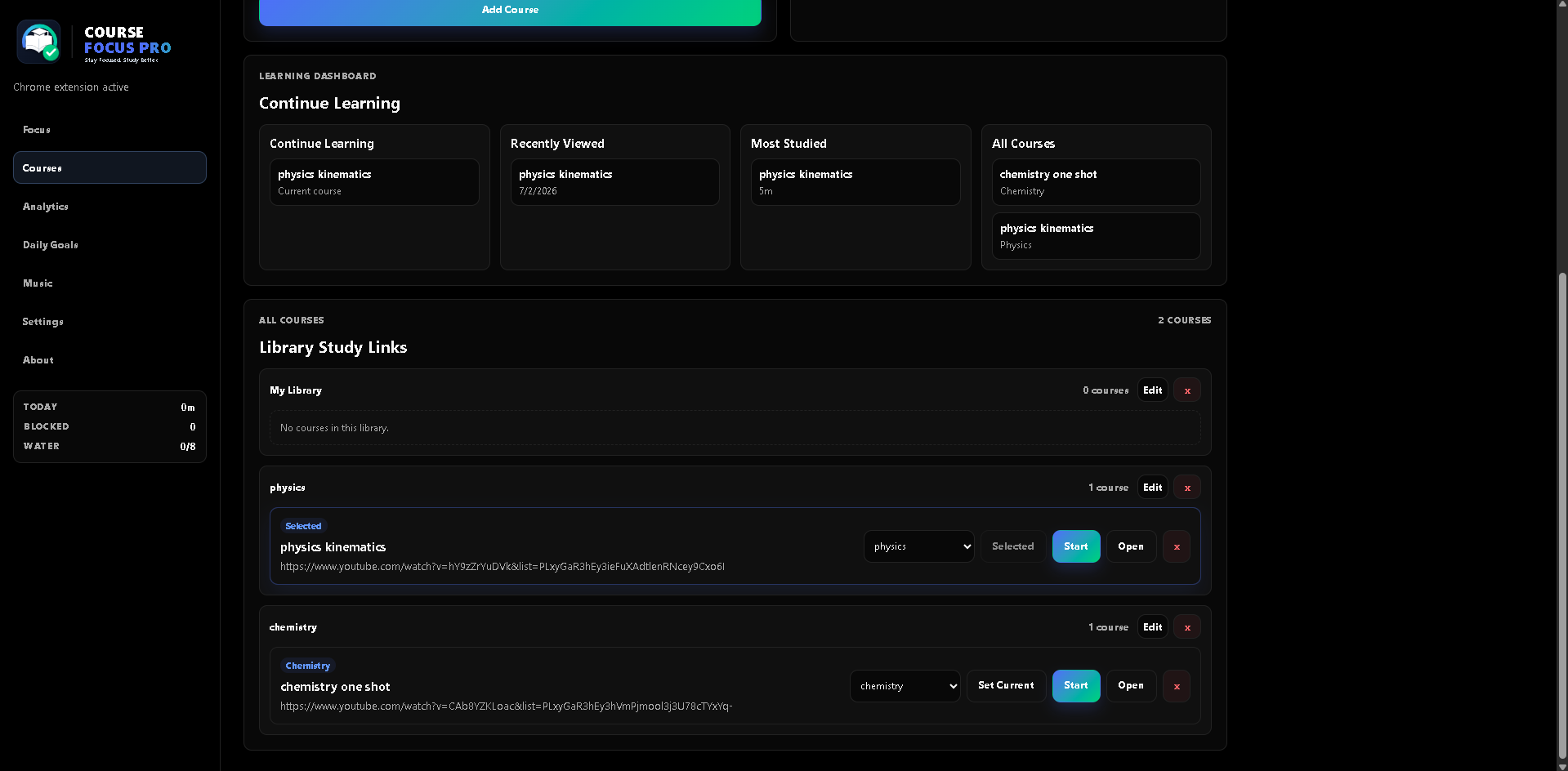 Full course library screen